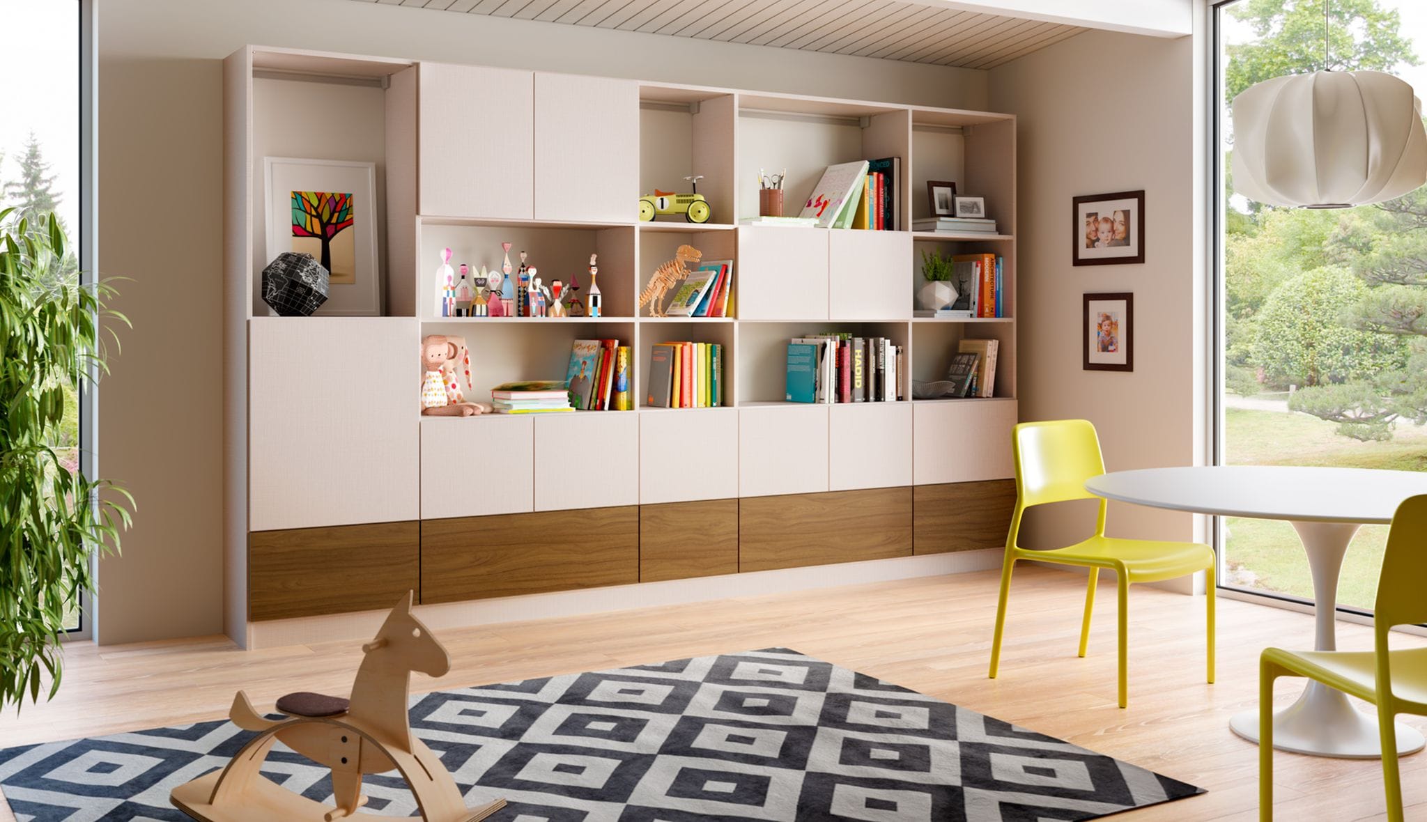 Multi-use playroom with custom storage for toys, books, and games by California Closets