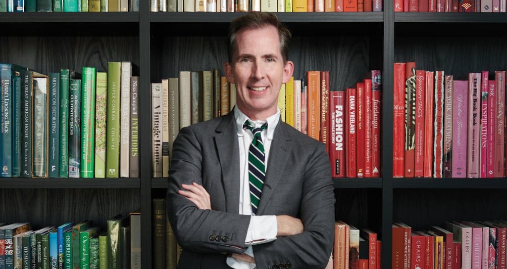 Kevin Sharkey's home library personally curated over the years in a California Closets bookshelves system